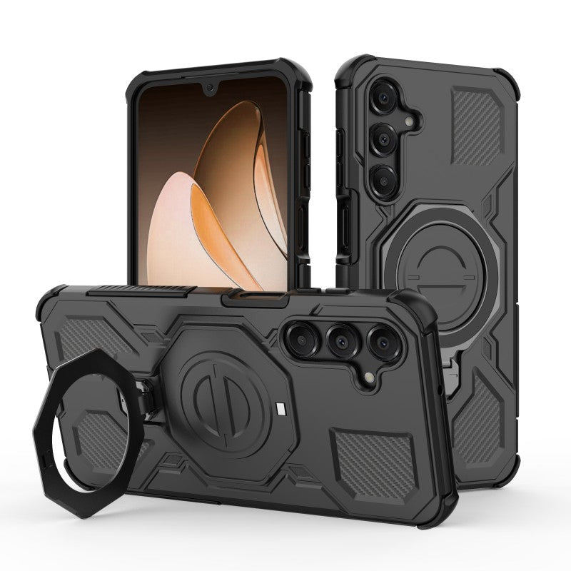 For Samsung Galaxy A16 4G / Galaxy A16 5G Case Kickstand with 2Pcs Screen Film WANLONFENG KJ Series PC TPU Phone Cover (Big Lens Hole)