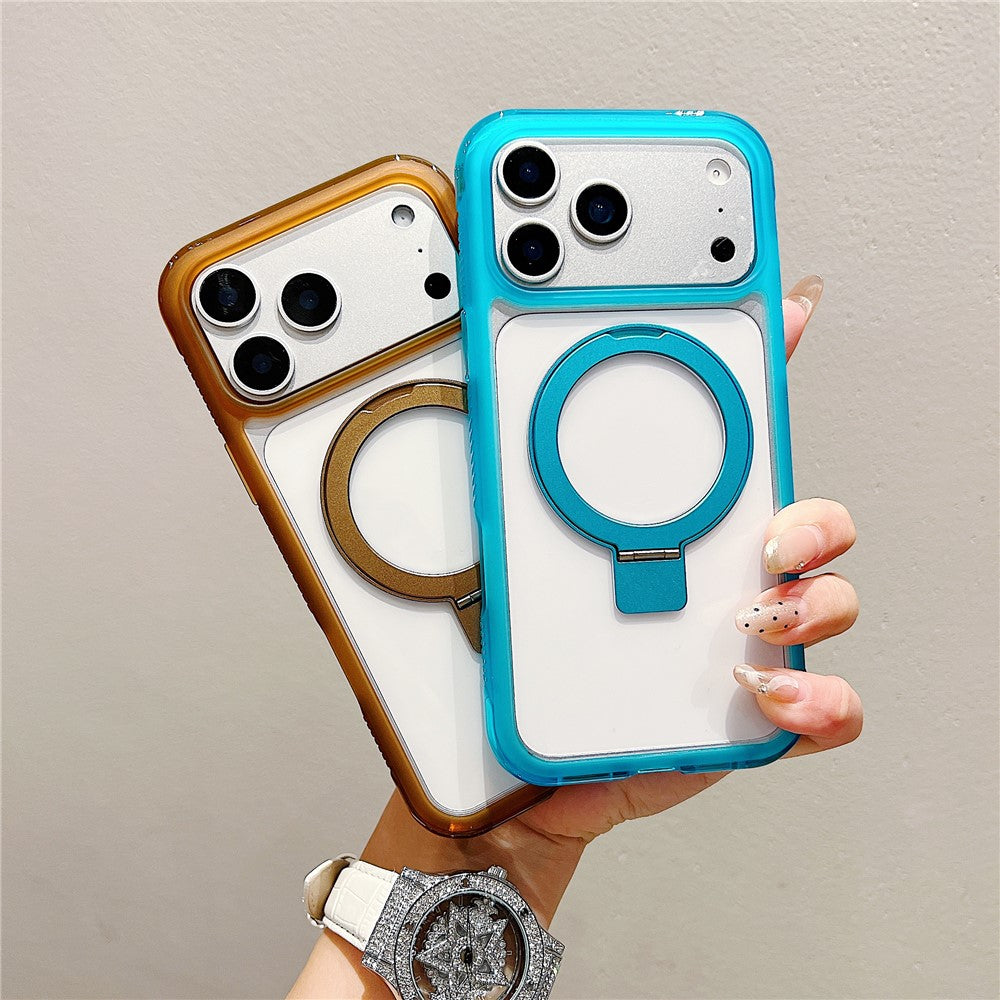 Coque pour iPhone 17 Pro compatible avec MagSafe et support intégré, transparente en TPU et PC, à l'arrière.