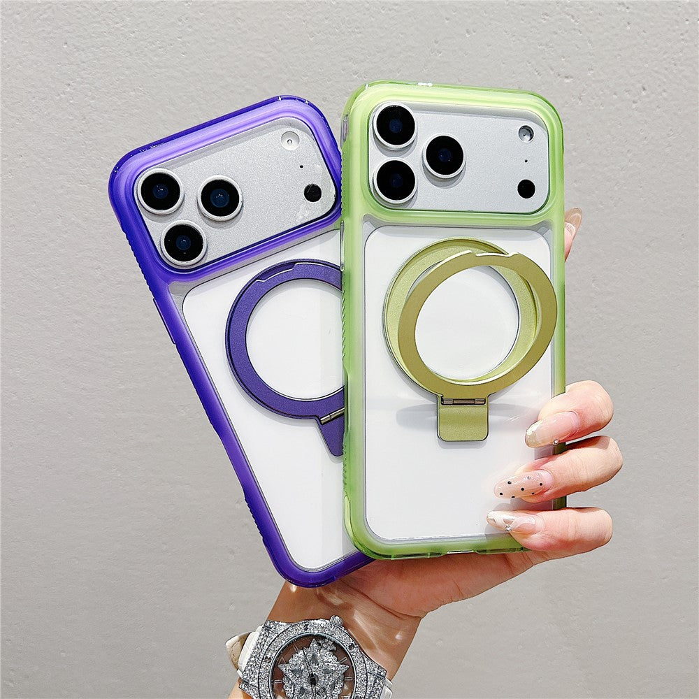 Coque pour iPhone 17 Pro compatible avec MagSafe et support intégré, transparente en TPU et PC, à l'arrière.