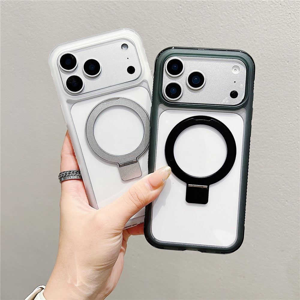 Coque pour iPhone 17 Pro compatible avec MagSafe et support intégré, transparente en TPU et PC, à l'arrière.