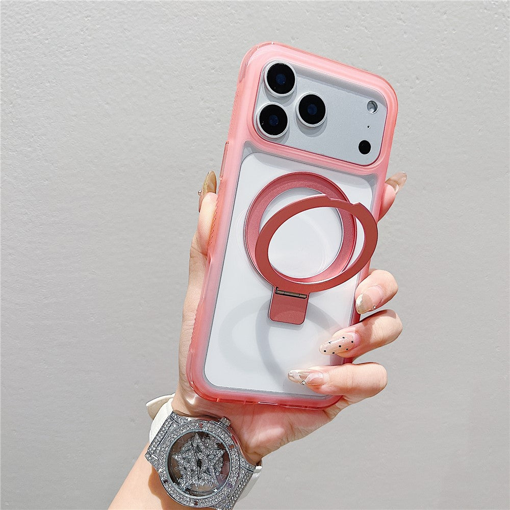 Coque pour iPhone 17 Pro compatible avec MagSafe et support intégré, transparente en TPU et PC, à l'arrière.