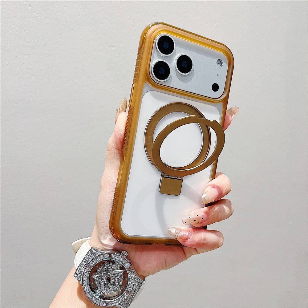 Coque pour iPhone 17 Pro compatible avec MagSafe et support intégré, transparente en TPU et PC, à l'arrière.