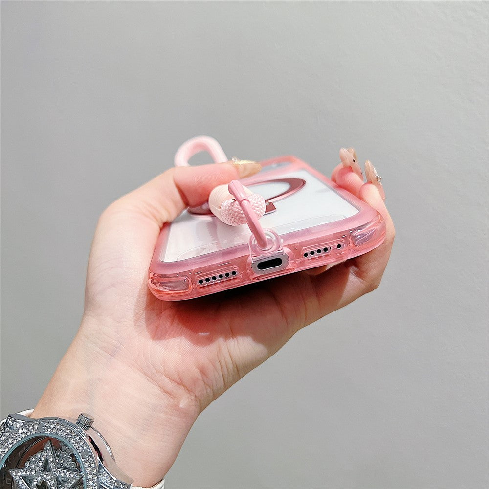 Coque pour iPhone 17 Pro compatible avec MagSafe, support intégré, coque arrière transparente en TPU et PC avec dragonne