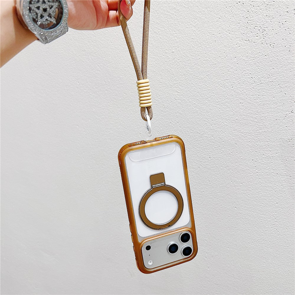 Coque pour iPhone 17 Pro compatible avec MagSafe, support intégré, coque arrière transparente en TPU et PC avec dragonne