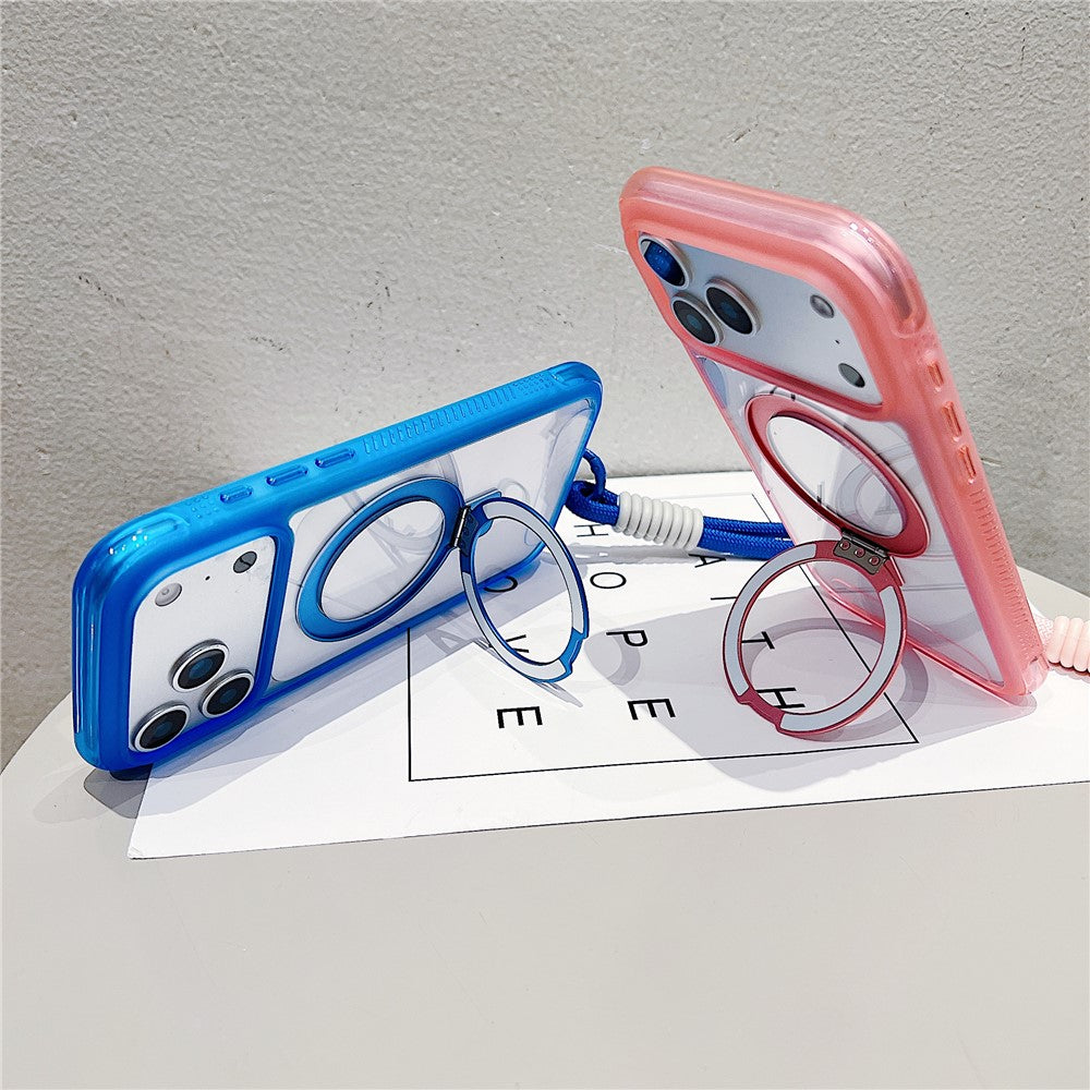 Coque pour iPhone 17 Pro compatible avec MagSafe, support intégré, coque arrière transparente en TPU et PC avec dragonne