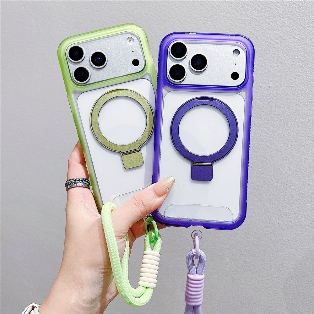 Coque pour iPhone 17 Pro compatible avec MagSafe, support intégré, coque arrière transparente en TPU et PC avec dragonne