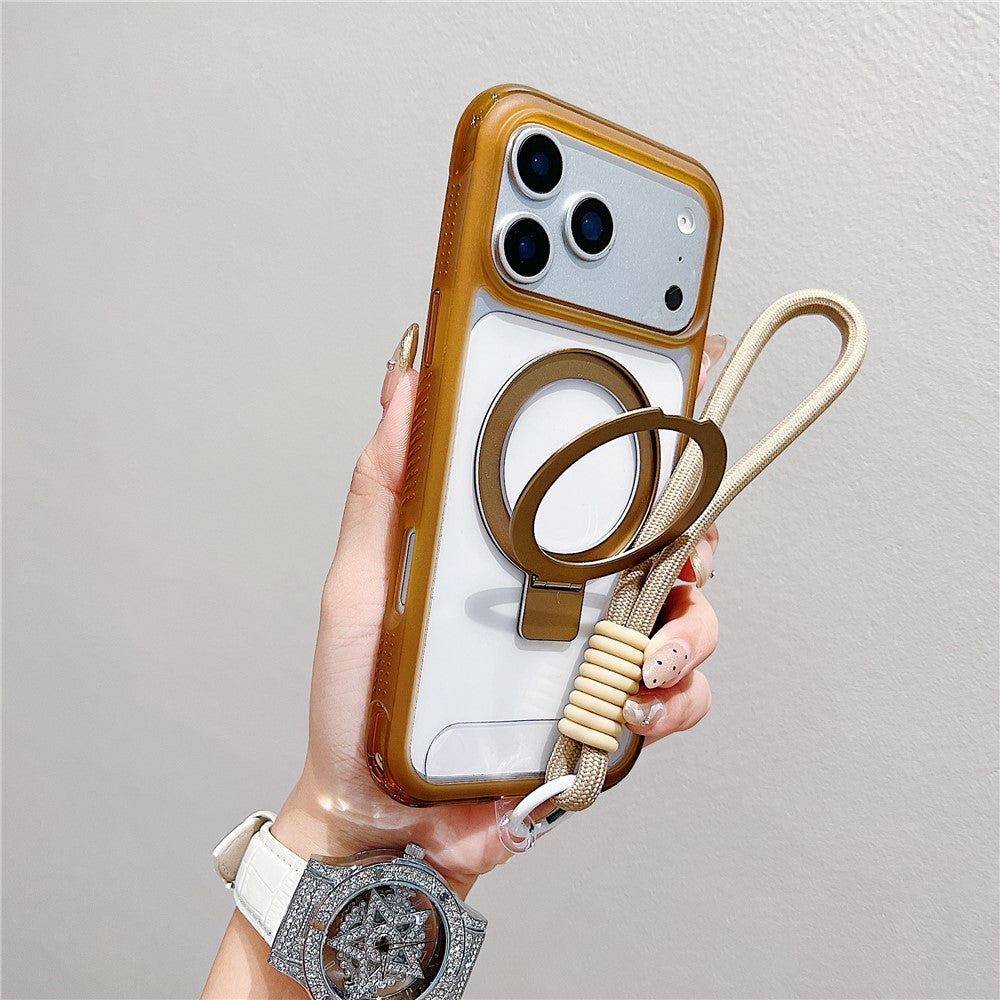 Coque pour iPhone 17 Pro compatible avec MagSafe, support intégré, coque arrière transparente en TPU et PC avec dragonne