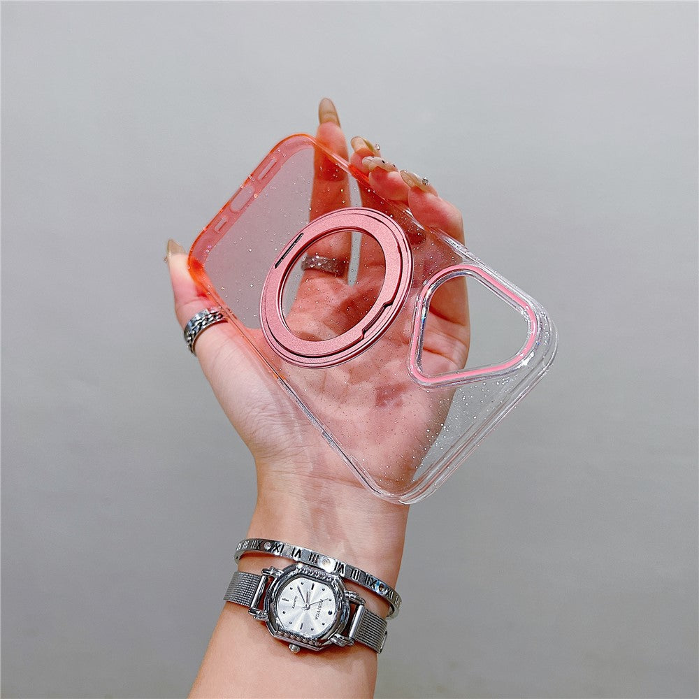 Coque magnétique pour iPhone 17 avec anneau rotatif à 360° et support intégré, en TPU transparent dégradé, pour une protection arrière optimale.