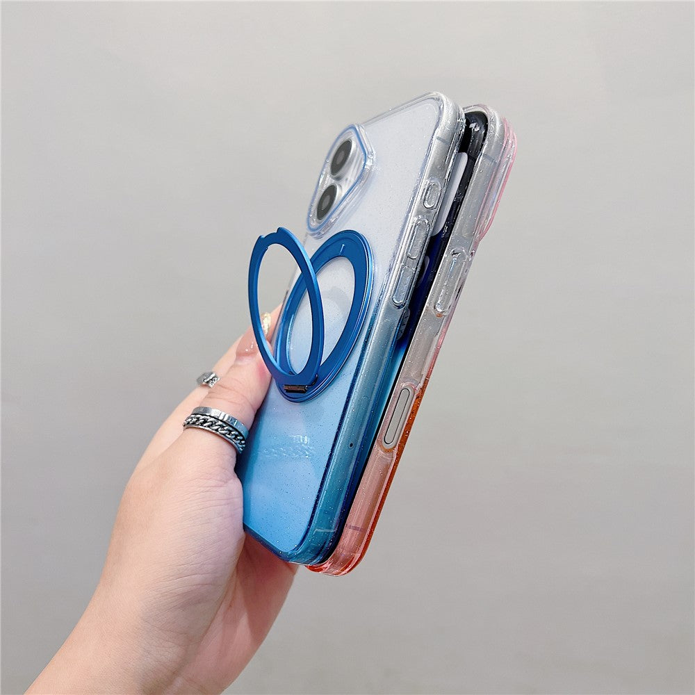 Coque magnétique pour iPhone 17 avec anneau rotatif à 360° et support intégré, en TPU transparent dégradé, pour une protection arrière optimale.