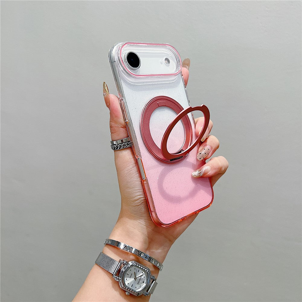 For iPhone Air Magnetic Case 360 Rotating Ring Kickstand Gradient Clear TPU Phone Back Cover