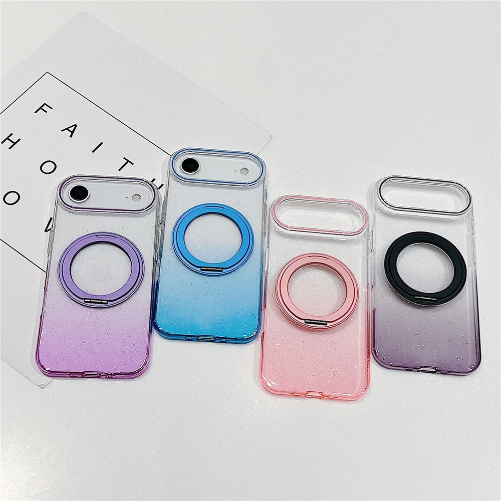 For iPhone Air Magnetic Case 360 Rotating Ring Kickstand Gradient Clear TPU Phone Back Cover