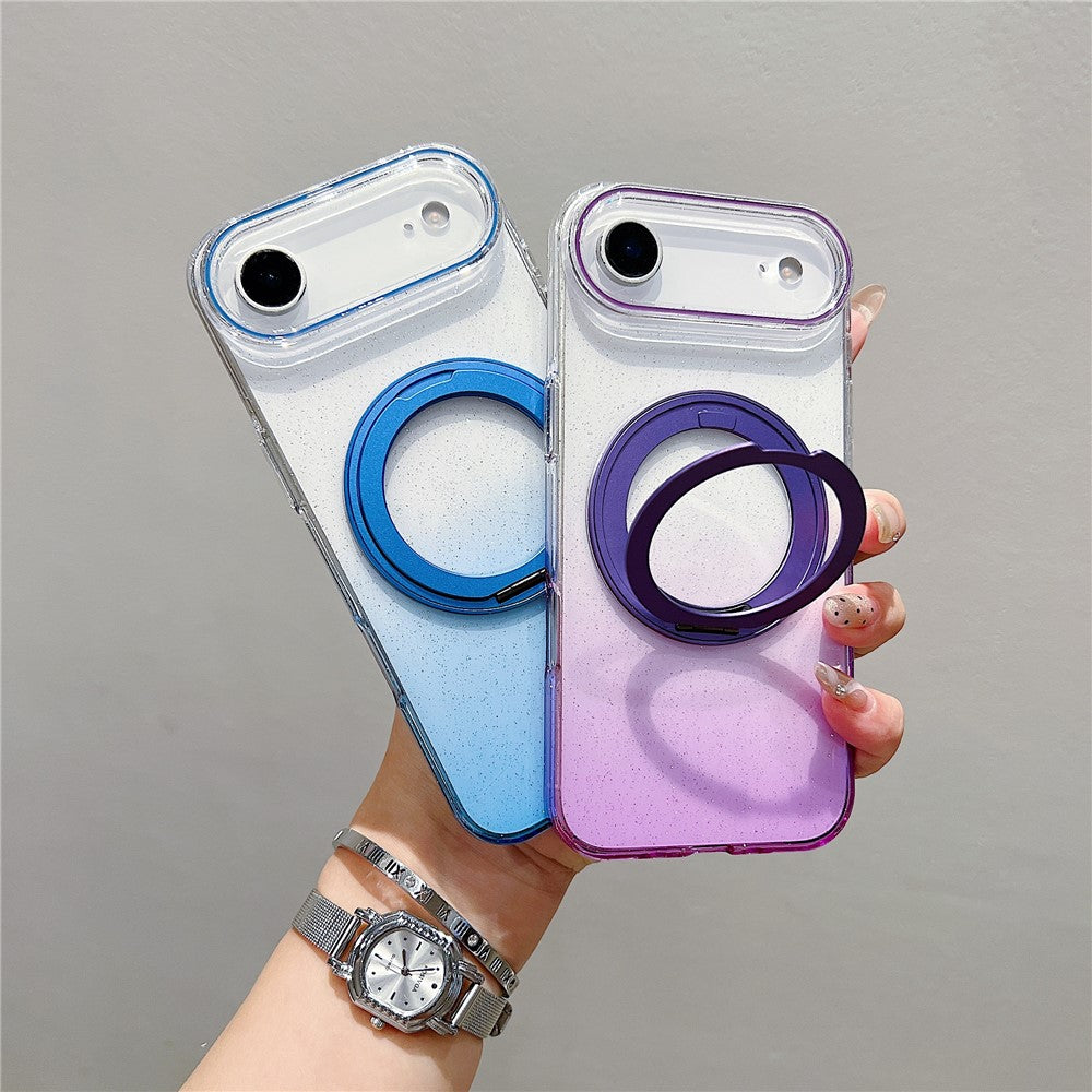 For iPhone Air Magnetic Case 360 Rotating Ring Kickstand Gradient Clear TPU Phone Back Cover