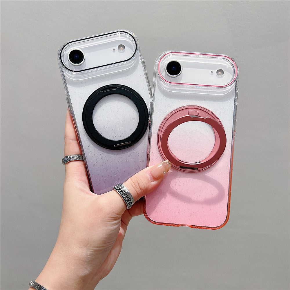For iPhone Air Magnetic Case 360 Rotating Ring Kickstand Gradient Clear TPU Phone Back Cover