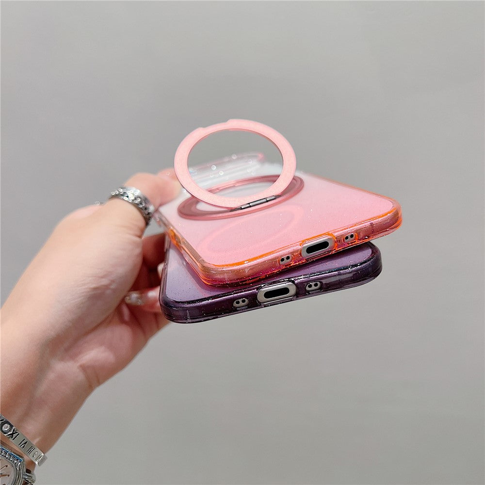 For iPhone Air Magnetic Case 360 Rotating Ring Kickstand Gradient Clear TPU Phone Back Cover