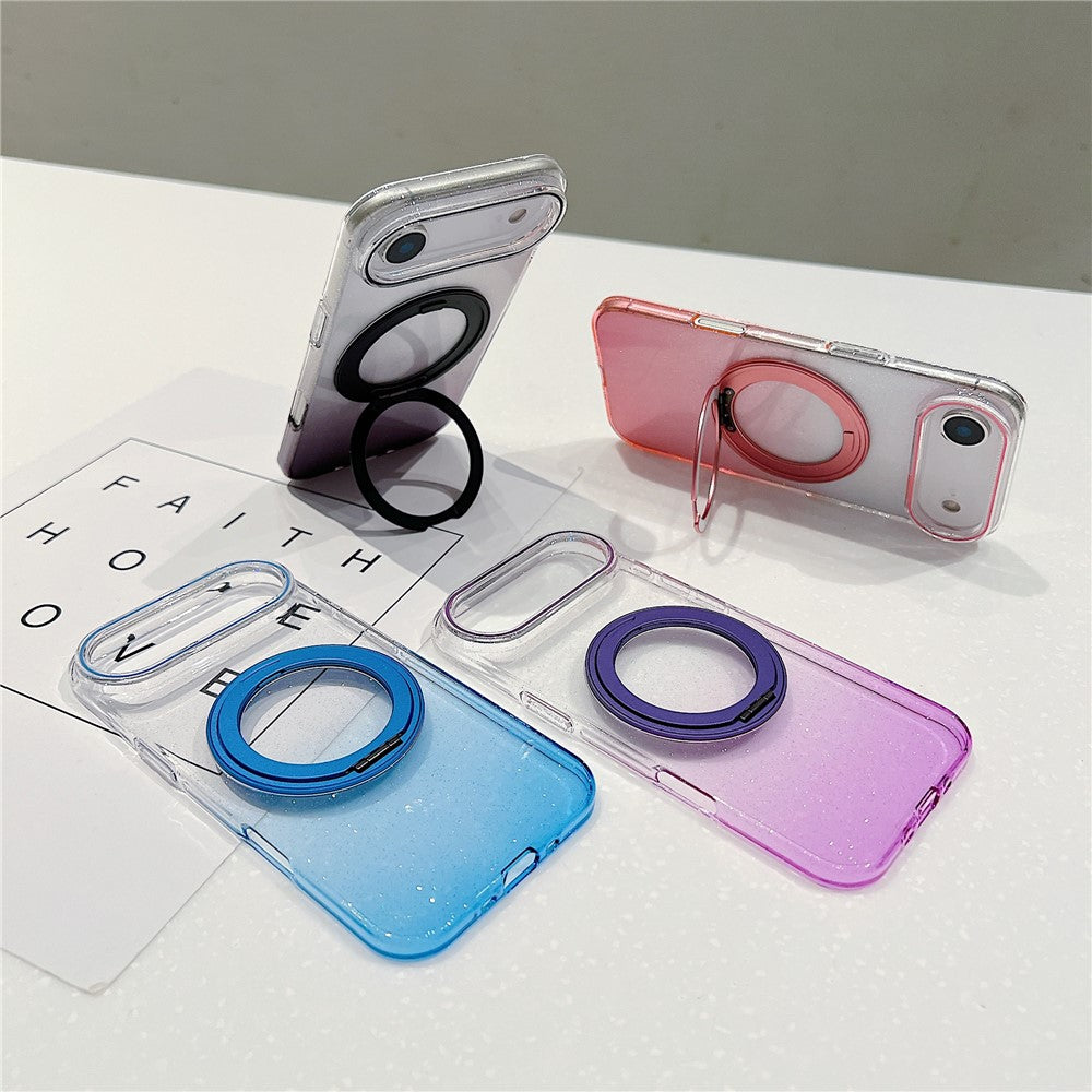 For iPhone Air Magnetic Case 360 Rotating Ring Kickstand Gradient Clear TPU Phone Back Cover