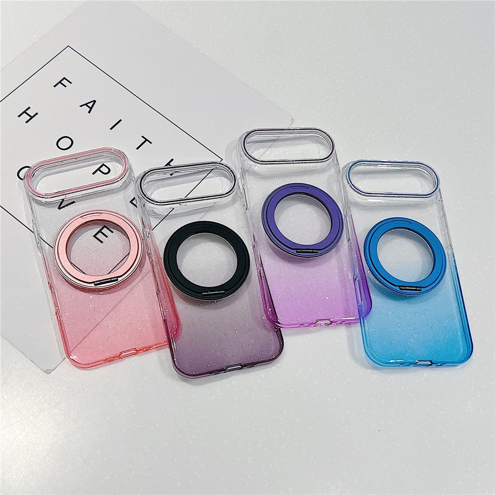 For iPhone Air Magnetic Case 360 Rotating Ring Kickstand Gradient Clear TPU Phone Back Cover