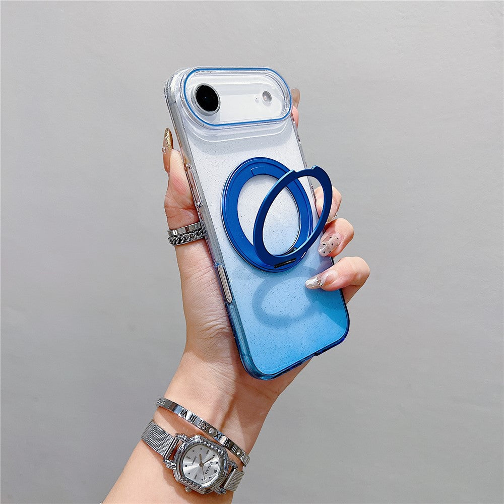 For iPhone Air Magnetic Case 360 Rotating Ring Kickstand Gradient Clear TPU Phone Back Cover
