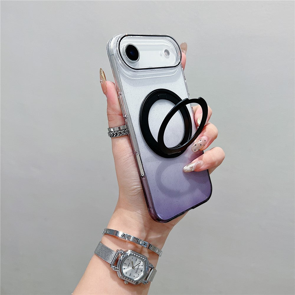 For iPhone Air Magnetic Case 360 Rotating Ring Kickstand Gradient Clear TPU Phone Back Cover