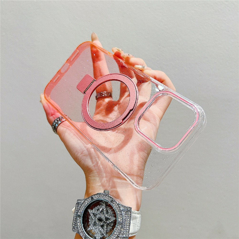 For iPhone 16 Pro Max Magnetic Case Kickstand Gradient Clear TPU Phone Back Cover