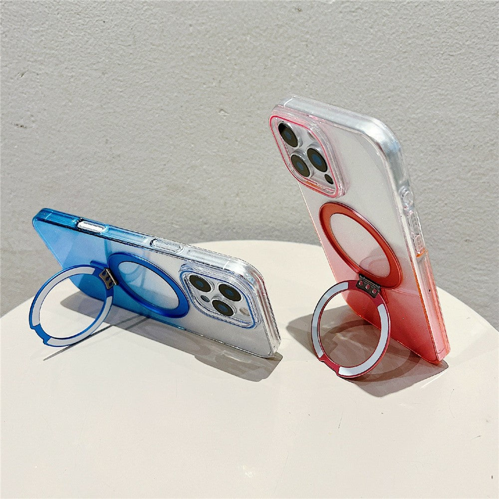 For iPhone 16 Pro Max Magnetic Case Kickstand Gradient Clear TPU Phone Back Cover