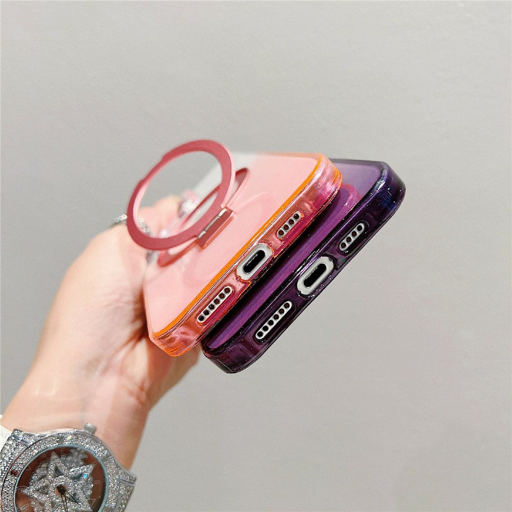 For iPhone 16 Pro Max Magnetic Case Kickstand Gradient Clear TPU Phone Back Cover