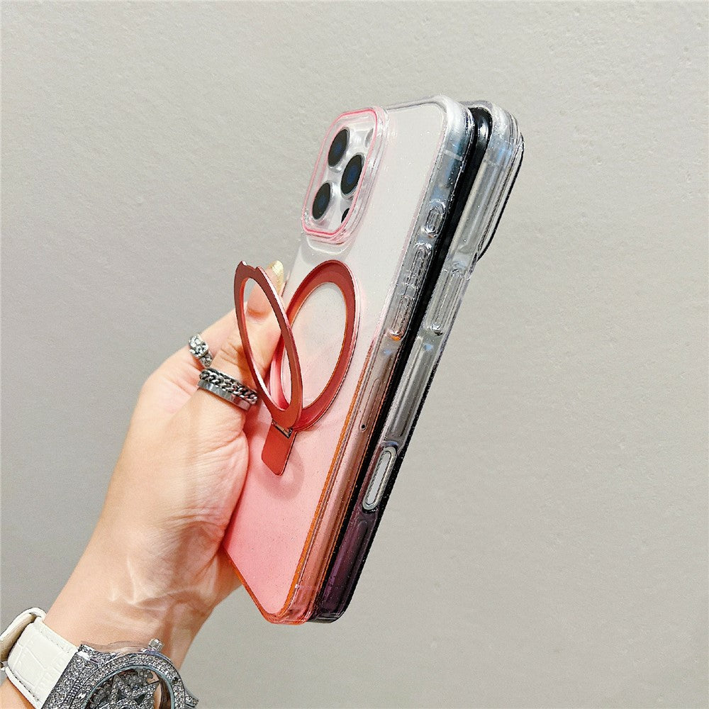 For iPhone 16 Pro Max Magnetic Case Kickstand Gradient Clear TPU Phone Back Cover