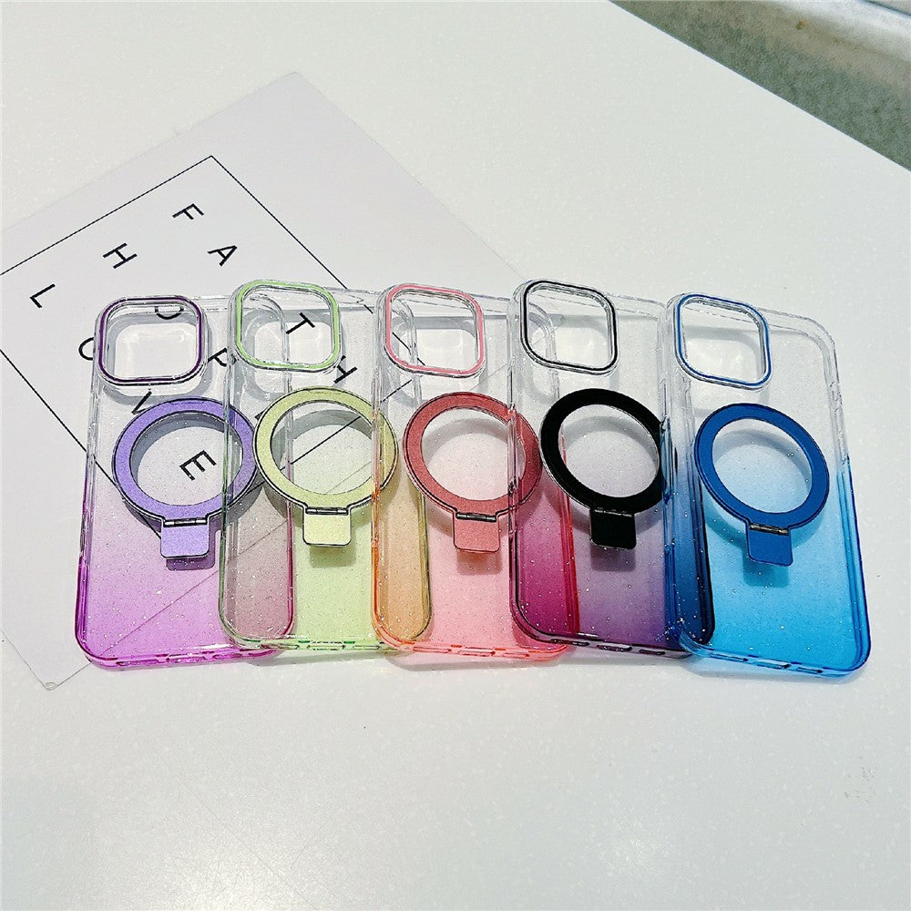 For iPhone 16 Pro Max Magnetic Case Kickstand Gradient Clear TPU Phone Back Cover