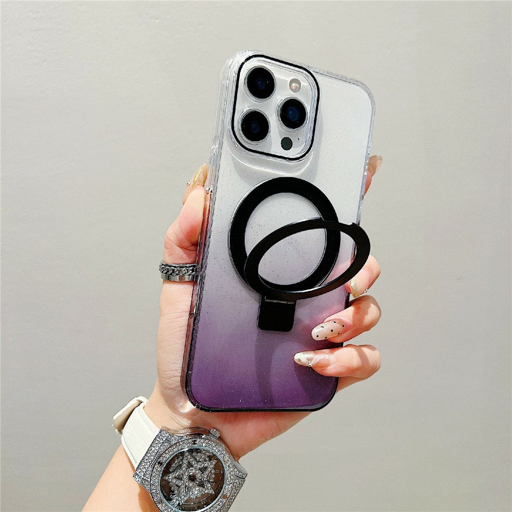 For iPhone 16 Pro Max Magnetic Case Kickstand Gradient Clear TPU Phone Back Cover