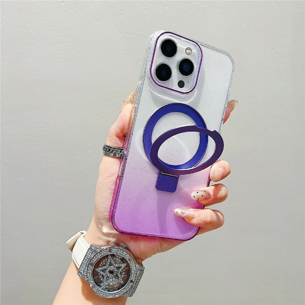 Funda magnética con soporte para iPhone 16 Pro Max, transparente, degradada, de TPU, para la parte trasera del teléfono.