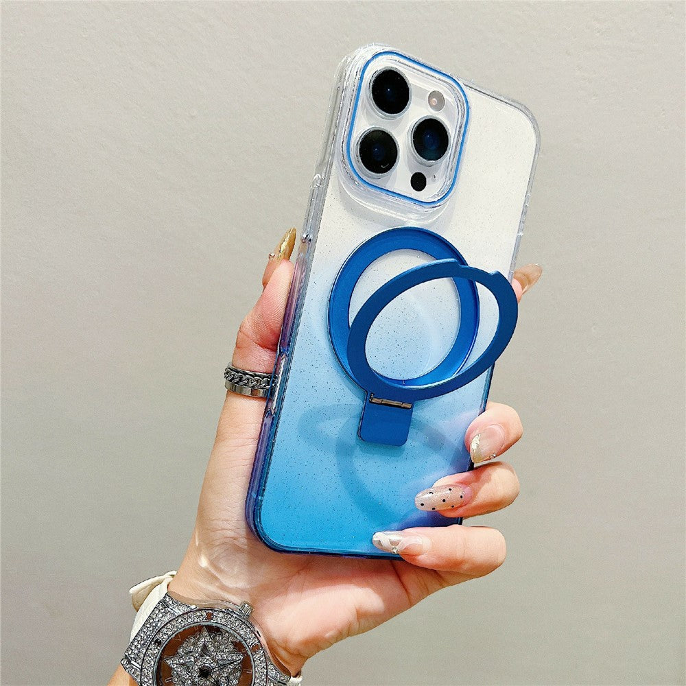 For iPhone 16 Pro Max Magnetic Case Kickstand Gradient Clear TPU Phone Back Cover