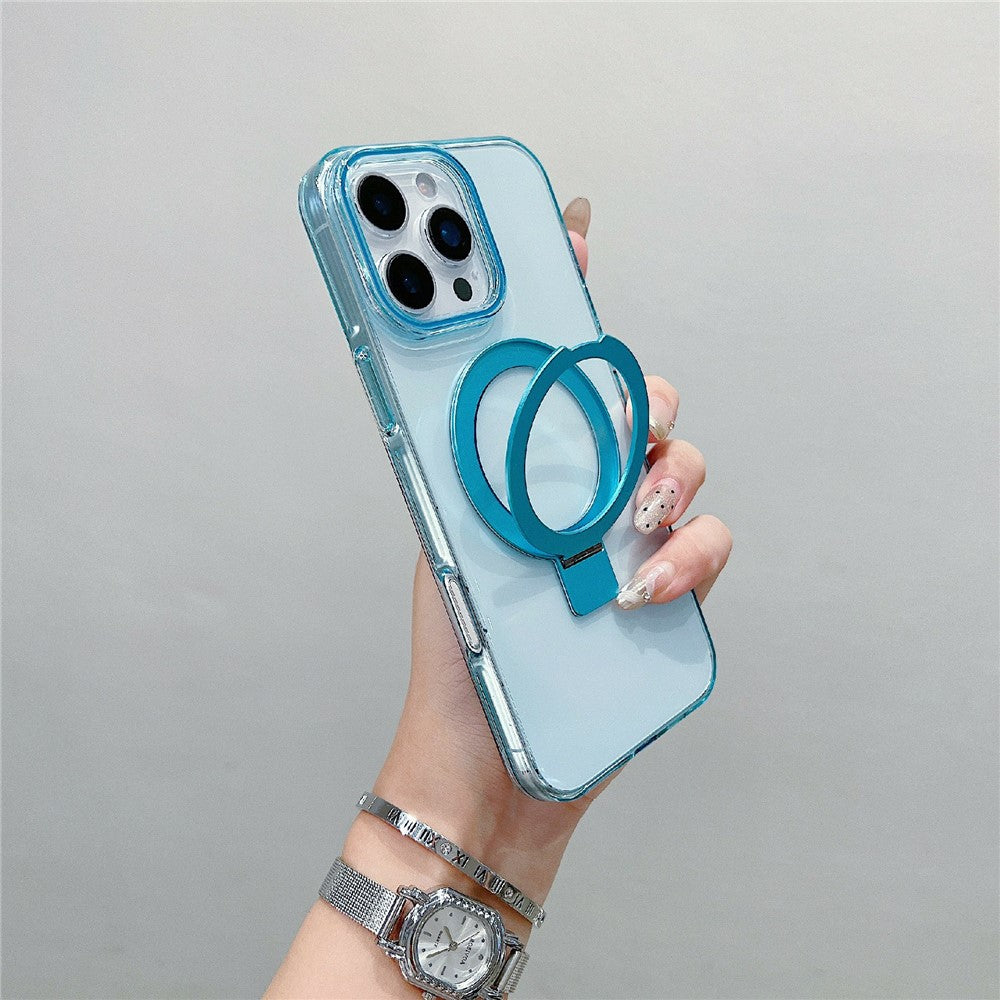 For iPhone 16 Pro Magnetic Case Kickstand Clear TPU Phone Back Cover