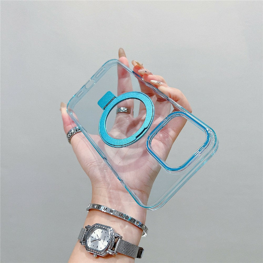 For iPhone 16 Pro Magnetic Case Kickstand Clear TPU Phone Back Cover