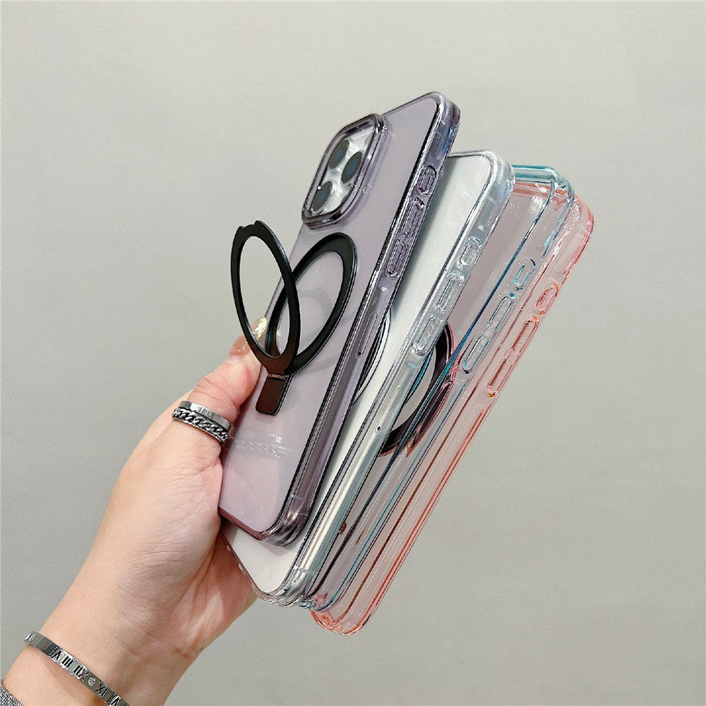 For iPhone 16 Pro Magnetic Case Kickstand Clear TPU Phone Back Cover