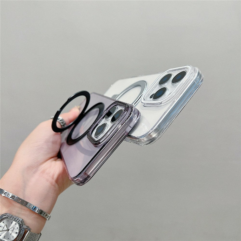 For iPhone 16 Pro Magnetic Case Kickstand Clear TPU Phone Back Cover