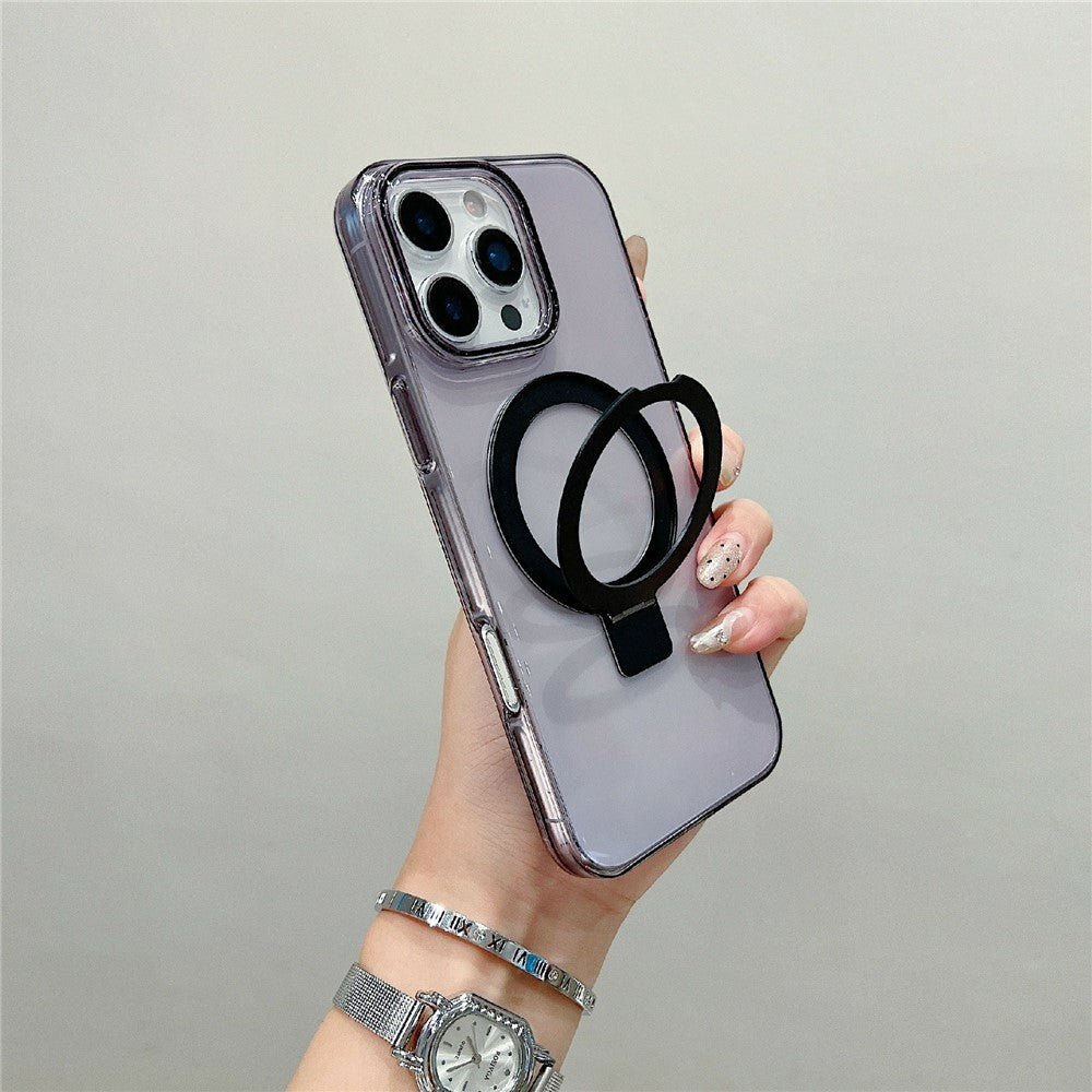 For iPhone 16 Pro Magnetic Case Kickstand Clear TPU Phone Back Cover