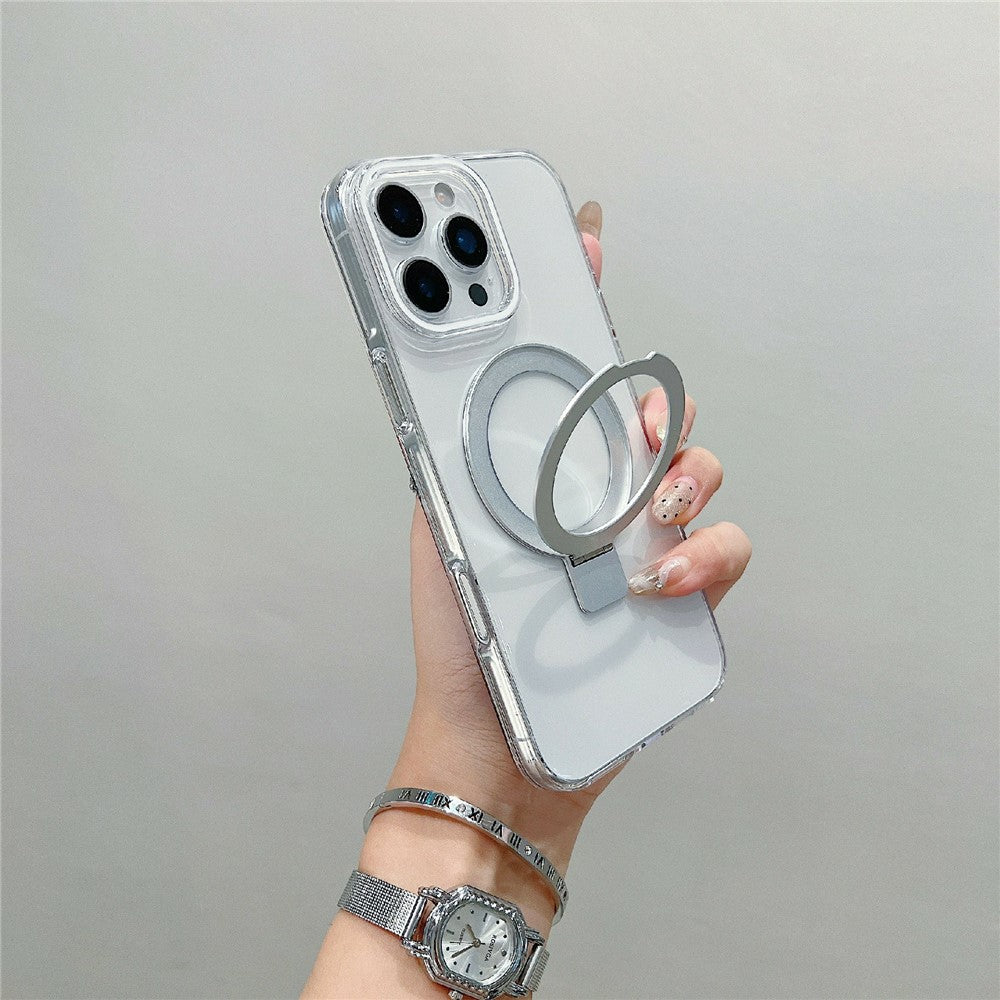 For iPhone 16 Pro Magnetic Case Kickstand Clear TPU Phone Back Cover