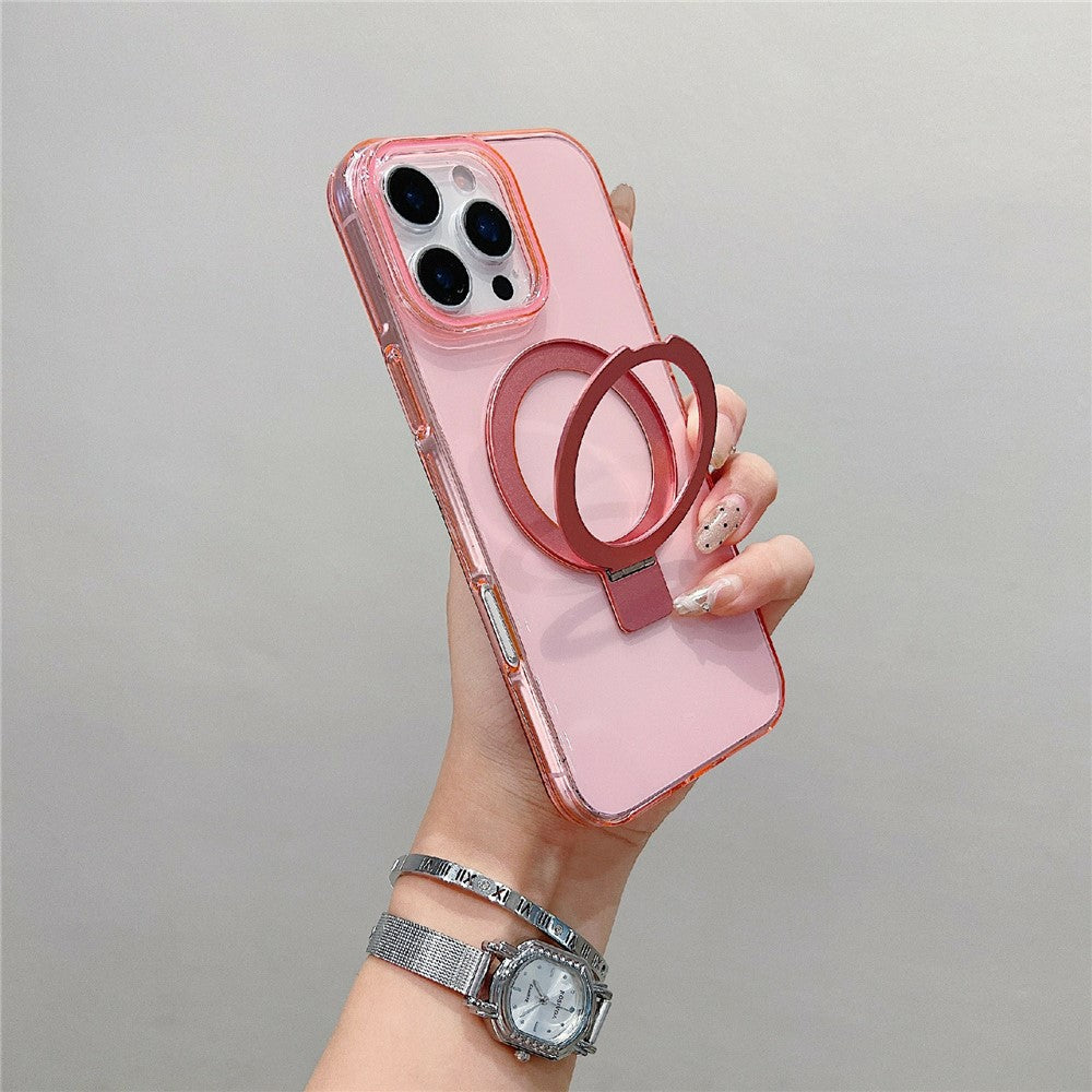 For iPhone 16 Pro Magnetic Case Kickstand Clear TPU Phone Back Cover