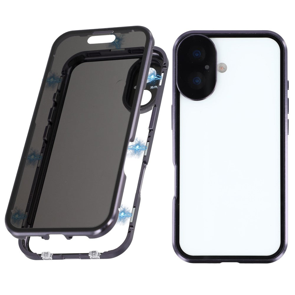 Funda para iPhone 17 con protección anti-espía, doble cara de cristal templado y marco metálico magnético.
