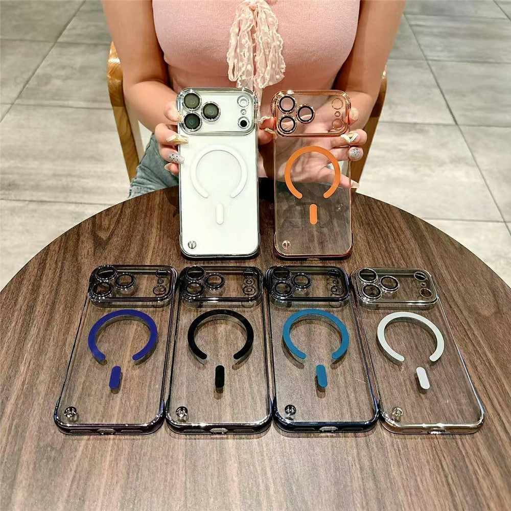 For iPhone 17 Pro Max Electroplating Frameless Case Compatible with MagSafe TPU Shockproof Phone Cover
