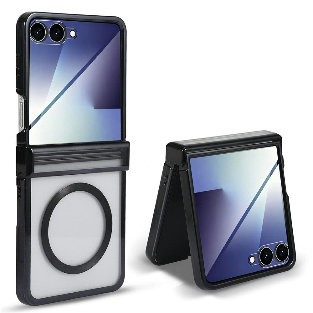 For Samsung Galaxy Z Flip7 5G Magnetic Case Electroplating CD Vein PC Phone Cover with Tempered Glass Screen Film