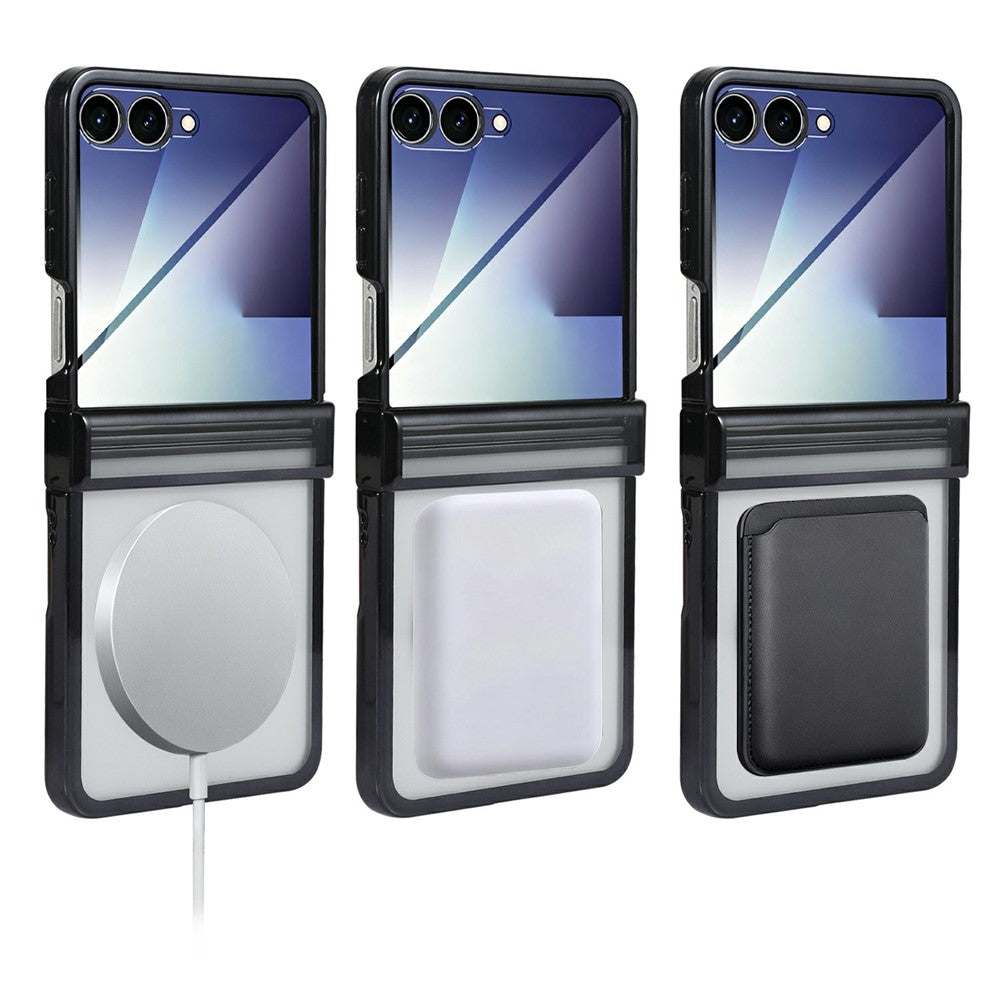 For Samsung Galaxy Z Flip7 5G Magnetic Case Electroplating CD Vein PC Phone Cover with Tempered Glass Screen Film