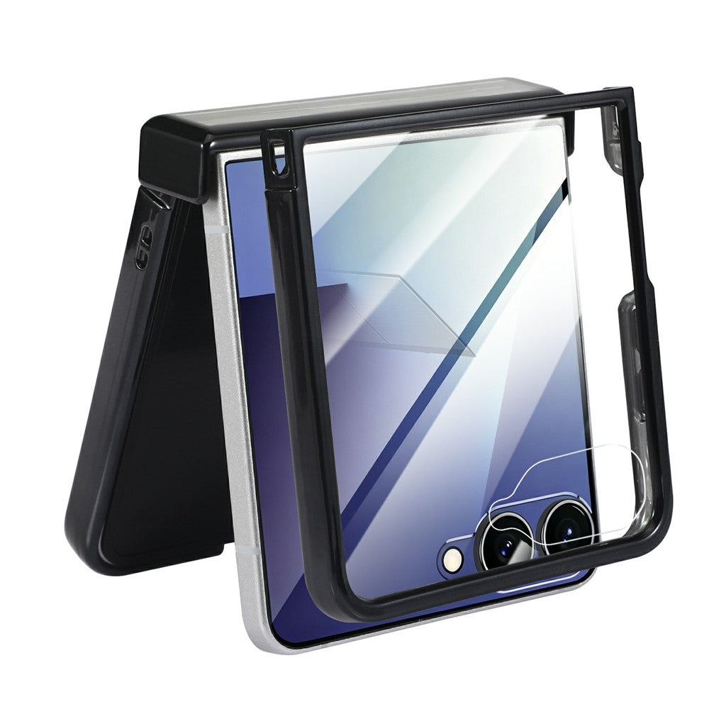 For Samsung Galaxy Z Flip7 5G Magnetic Case Electroplating CD Vein PC Phone Cover with Tempered Glass Screen Film