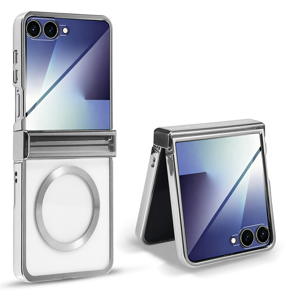 For Samsung Galaxy Z Flip7 5G Magnetic Case Electroplating CD Vein PC Phone Cover with Tempered Glass Screen Film