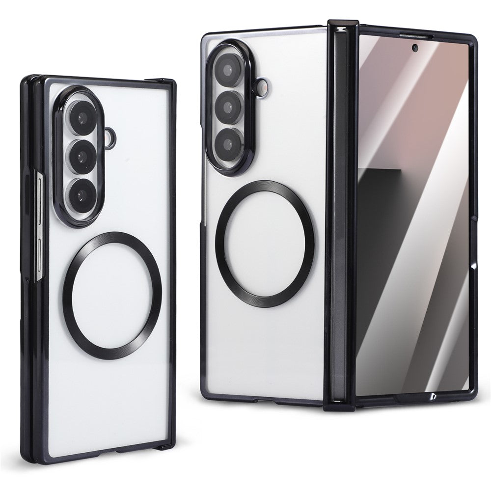 For Samsung Galaxy Z Fold7 5G Magnetic Case Electroplating CD Vein PC Phone Cover with Tempered Glass Screen Film