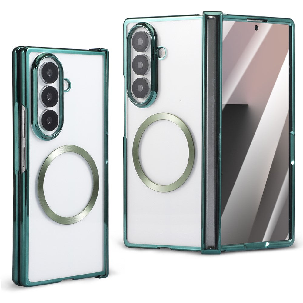 For Samsung Galaxy Z Fold7 5G Magnetic Case Electroplating CD Vein PC Phone Cover with Tempered Glass Screen Film