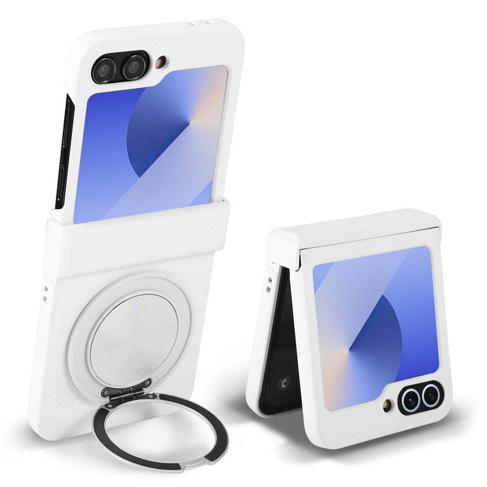 Funda magnética para Samsung Galaxy Z Flip6 5G con soporte giratorio y diseño de veta de CD, fabricada en PC electrochapada.