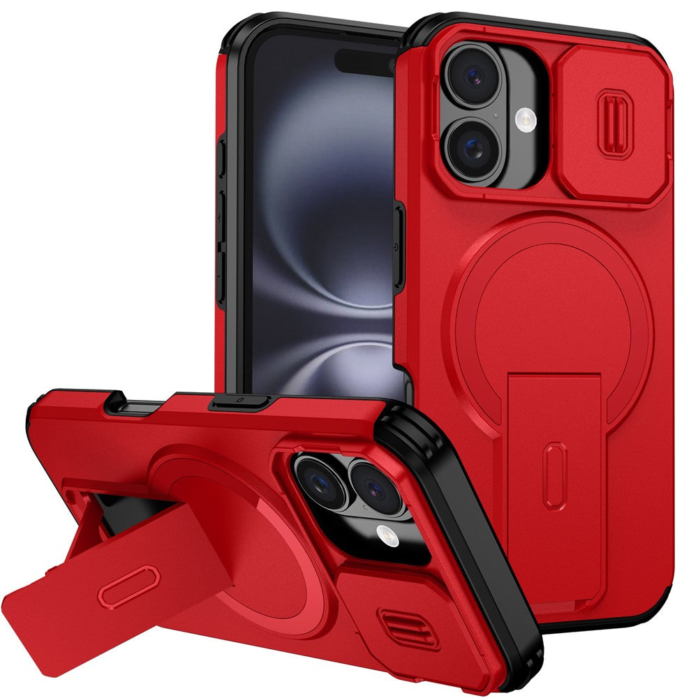 For iPhone 16 Case Kickstand Camera Slider PC + TPU Phone Cover Compatible with MagSafe
