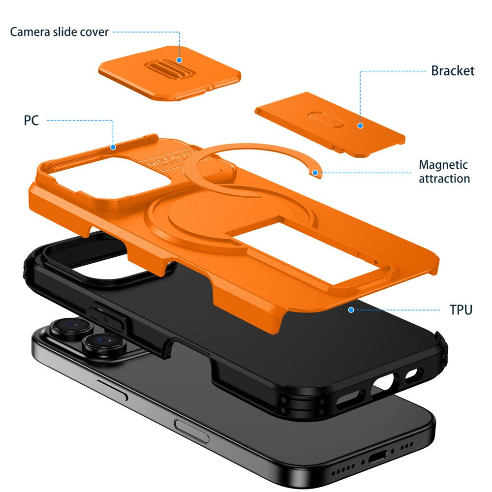 For iPhone 16 Pro Case Kickstand Camera Slider PC + TPU Phone Cover Compatible with MagSafe