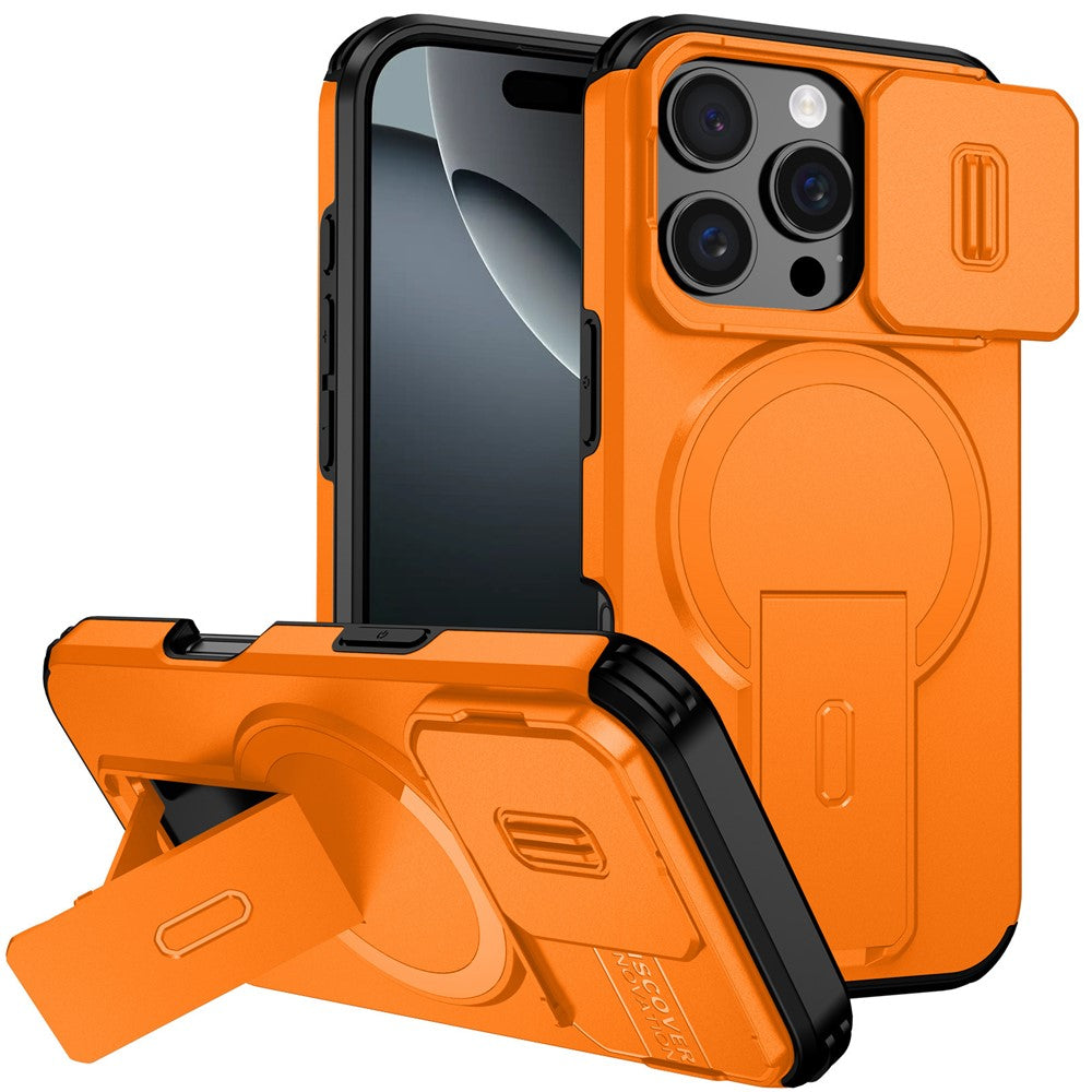 Funda para iPhone 16 Pro con soporte, deslizador para cámara, cubierta de PC + TPU compatible con MagSafe