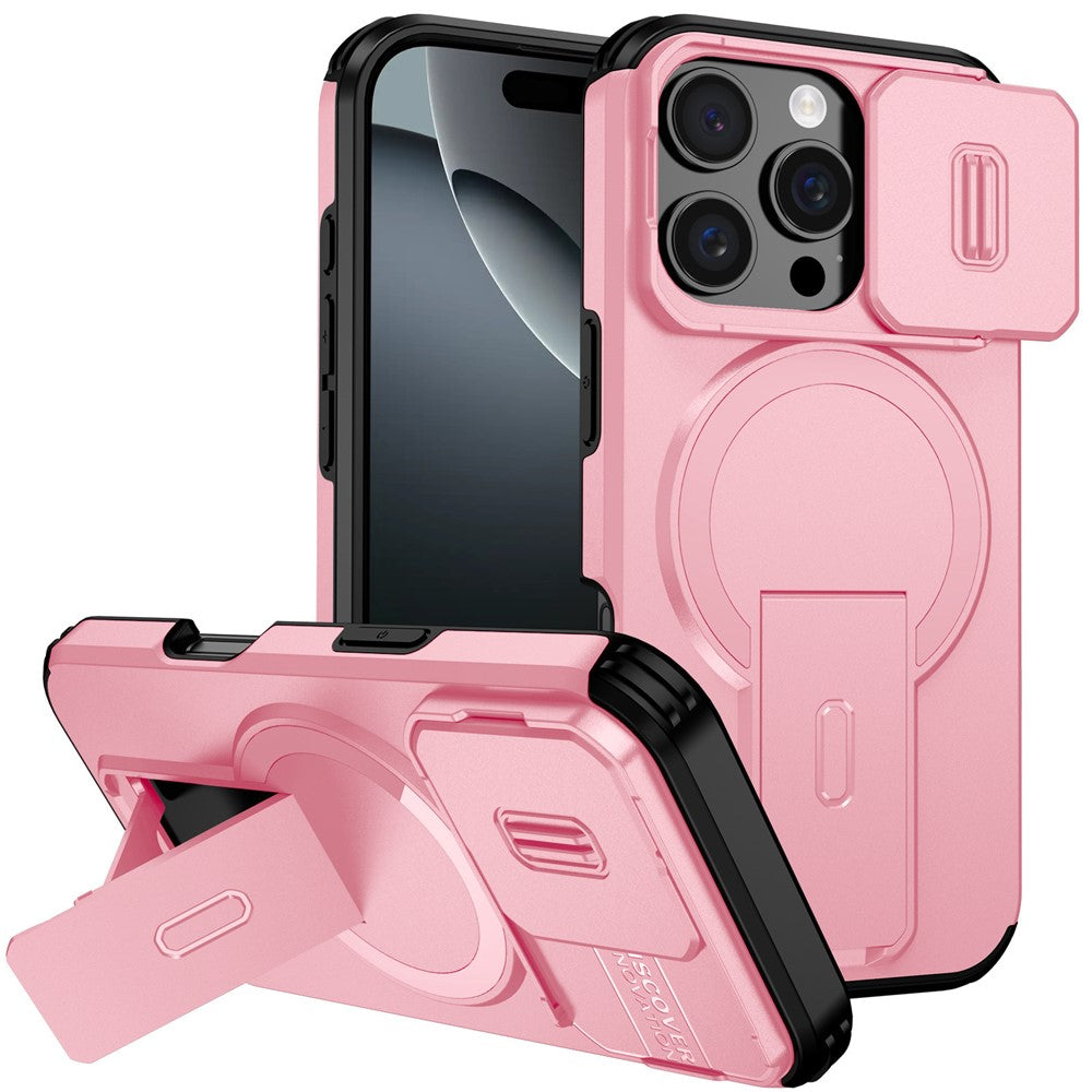 For iPhone 16 Pro Case Kickstand Camera Slider PC + TPU Phone Cover Compatible with MagSafe
